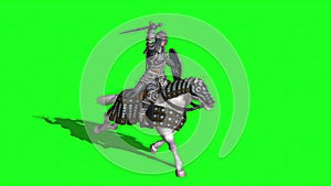 Medieval Knight Ride Horse With Sword And Shield on green screen