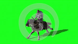 Medieval Knight Ride Horse With Sword And Shield on green screen