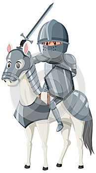 Medieval knight riding a horse isolated