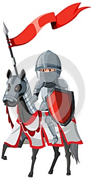 Medieval knight riding a horse on white background