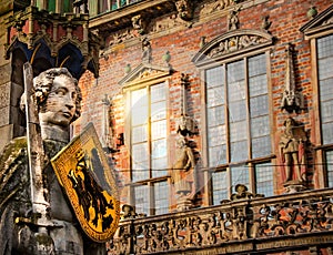 The medieval Knight Roland sculpture positioned gracefully in front of the illustrious Bremen Town Hall,.