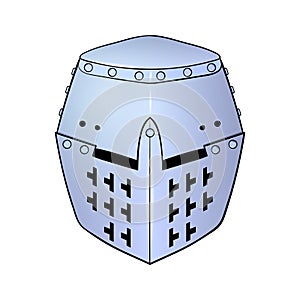 Medieval knight`s helmet on a white background