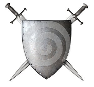 medieval knight shield and crossed swords isolated 3d illustration