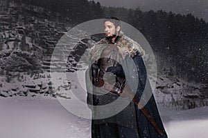 Medieval knight with sword in armor as style Game of Throne