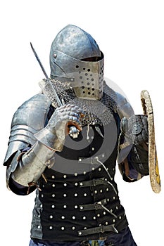 Medieval knight with the sword and shield.
