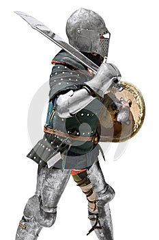 Medieval knight with the sword and shield.