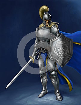 Medieval knight with sword and shield