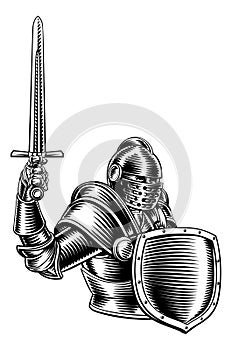 Medieval Knight Sword And Shield Vintage Woodcut