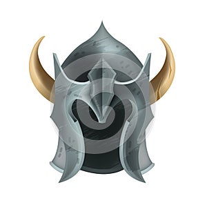 Medieval knight Viking horn helmet vector icon, old warrior armor illustration, gladiator battle iron mask.