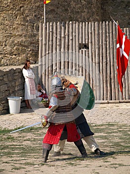 Medieval knights fencing