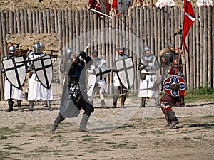 Medieval knights fencing