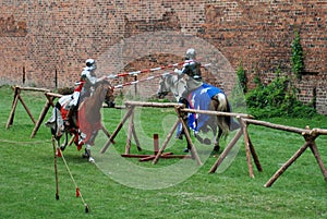 Medieval knights jousting