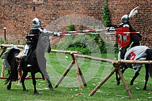 Medieval knights jousting