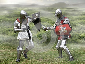 Medieval knights sword fighting