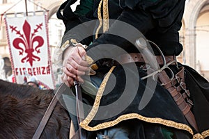 The medieval knights with sword, in Florence