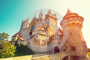 The medieval Kreuzenstein castle in Leobendorf village near Vienna, Austria photo