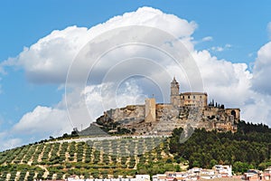 Medieval La Mota castle on the hill in Andalusia