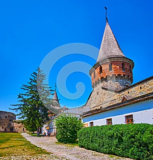 The medieval Lanckoronska Tower with a cone roof, Kamianets-Podilskyi Castle, Ukraine