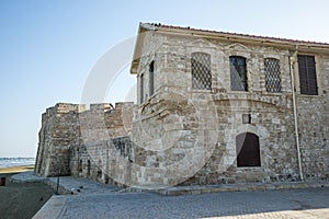 A medieval Larnaca castle and museum at beach waterfront