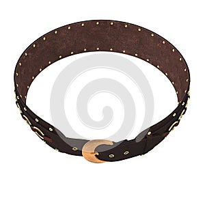 Medieval leather belt on isolated white background, 3d illustration