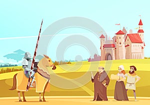 Medieval Life Scene Cartoon Poster