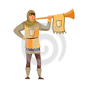 Medieval Man Herald or Messenger with Trumpet Vector Illustration