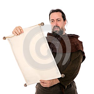 Medieval man holding a scroll