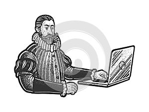 medieval man nobleman with laptop sketch vector