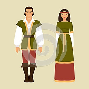 Medieval man and a woman. Vector illustration