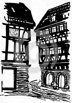 Medieval mansion drawing photo