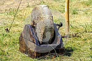 Medieval manual grinding wheel.