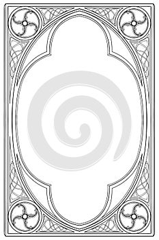 Medieval manuscript style rectangular frame. Gothic style pointed arch.