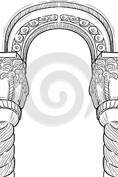 Medieval manuscript style rectangular frame. Gothic style pointed arch.