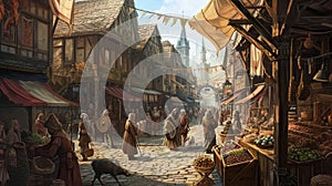 Medieval Marketplace: Vibrant Scene of Historic Market Revelry