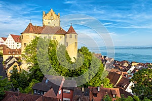 Medieval Meersburg Castle at Lake Constance or Bodensee, Germany. It is a landmark of Meersburg town