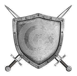 Medieval metal knight shield with crossed swords coat of arms