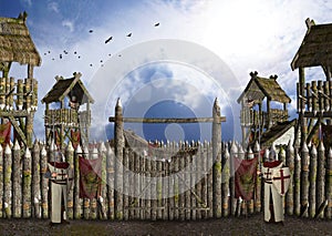 Medieval Military Camp Guarded By Knights Illustration