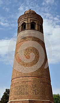 Medieval minaret Ozgon Minar in Uzgen, Kyrgyzstan,Central Asia,unesco heritage