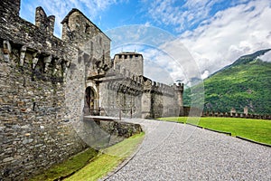 Medieval Montebello castle in Bellinzona city, Switzerland