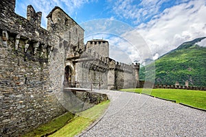 Medieval Montebello castle in Bellinzona city, Switzerland photo
