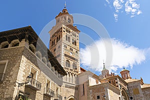 Medieval Mudejar-style cathedral exterior in the city of Teruel in Aragon, Spain