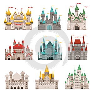 Medieval old castles and historical buildings with fairytale roofs