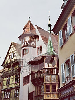 Medieval old town from close up in Elsass