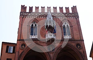 Medieval palace of the merchandise or loggia of the merchants in Bologna