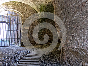 a medieval path tiled with stones