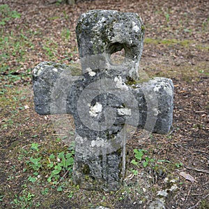 Medieval Penitence Cross with a hole at the deserted medieval village Spaal in Thuringia