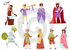 Medieval People Characters with Armoured Knight and Peasant Carrying Milk Vector Set