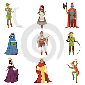 Medieval people characters of European middle ages historic period vector Illustrations