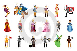Medieval People Characters with Herald and Jester Vector Illustration Set