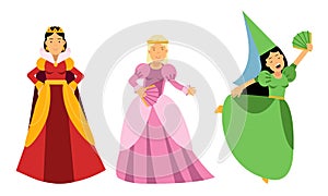 Medieval People Characters with Queen and Gentlewoman Vector Illustration Set
